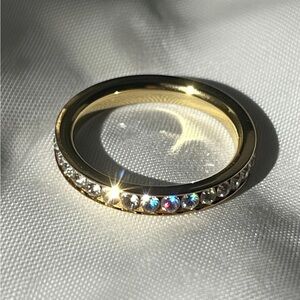 Gold Plated CZ Eternity Band Ring Size 7 Stackable Wedding Promise Ring Shiny